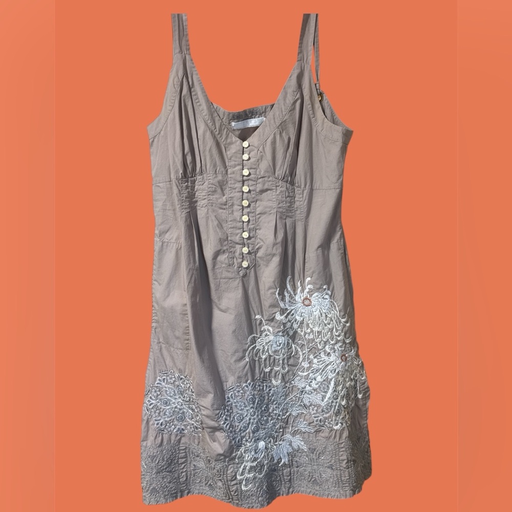 3J Embroidered Button-Front Dress